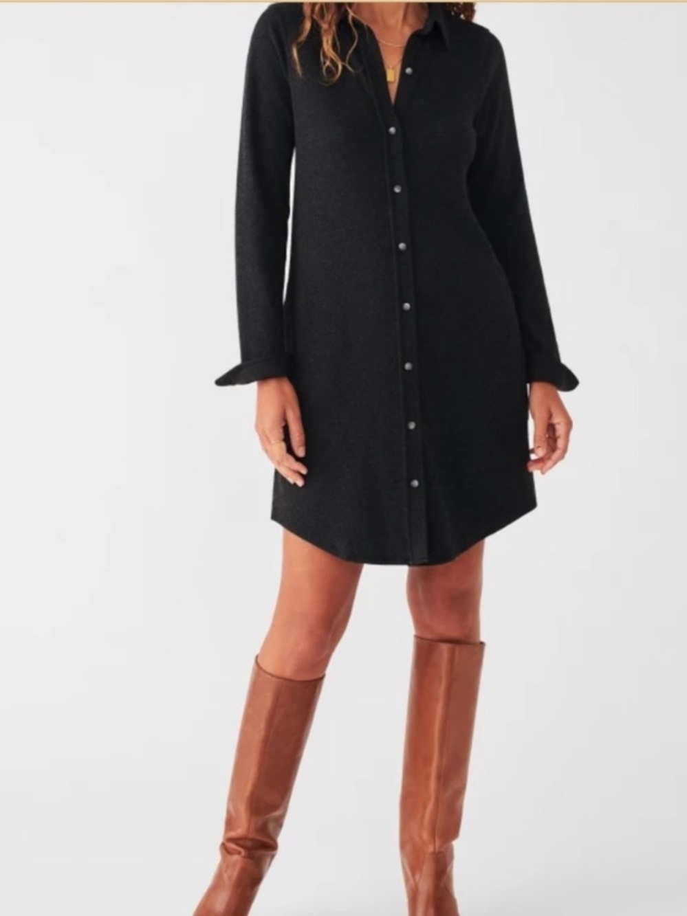 Faherty | Black heathered twill legend sweater button down shirt dress